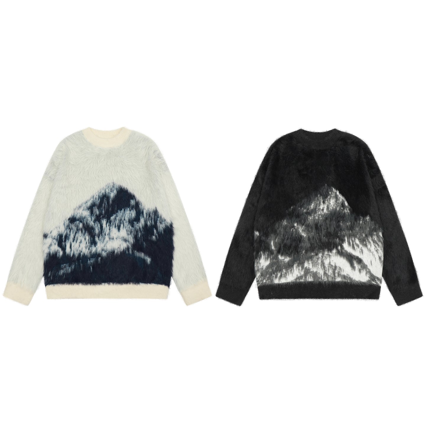 Mountain jacquard fuzzy knit sweater white - back