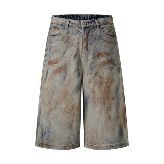 Mud Dye Earth Tone Wide Leg Denim Shorts High Waist Washed Vintage Streetwear Summer Casual Jean Shorts | Dust Storm