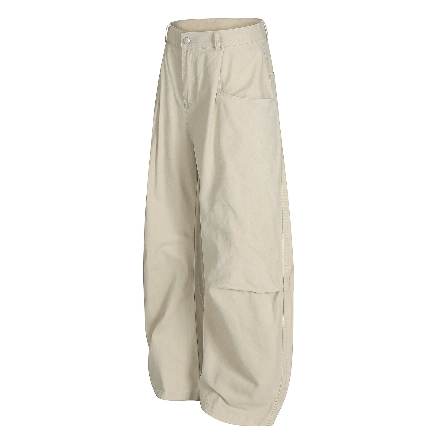High waist barrel leg wide pants - beige front