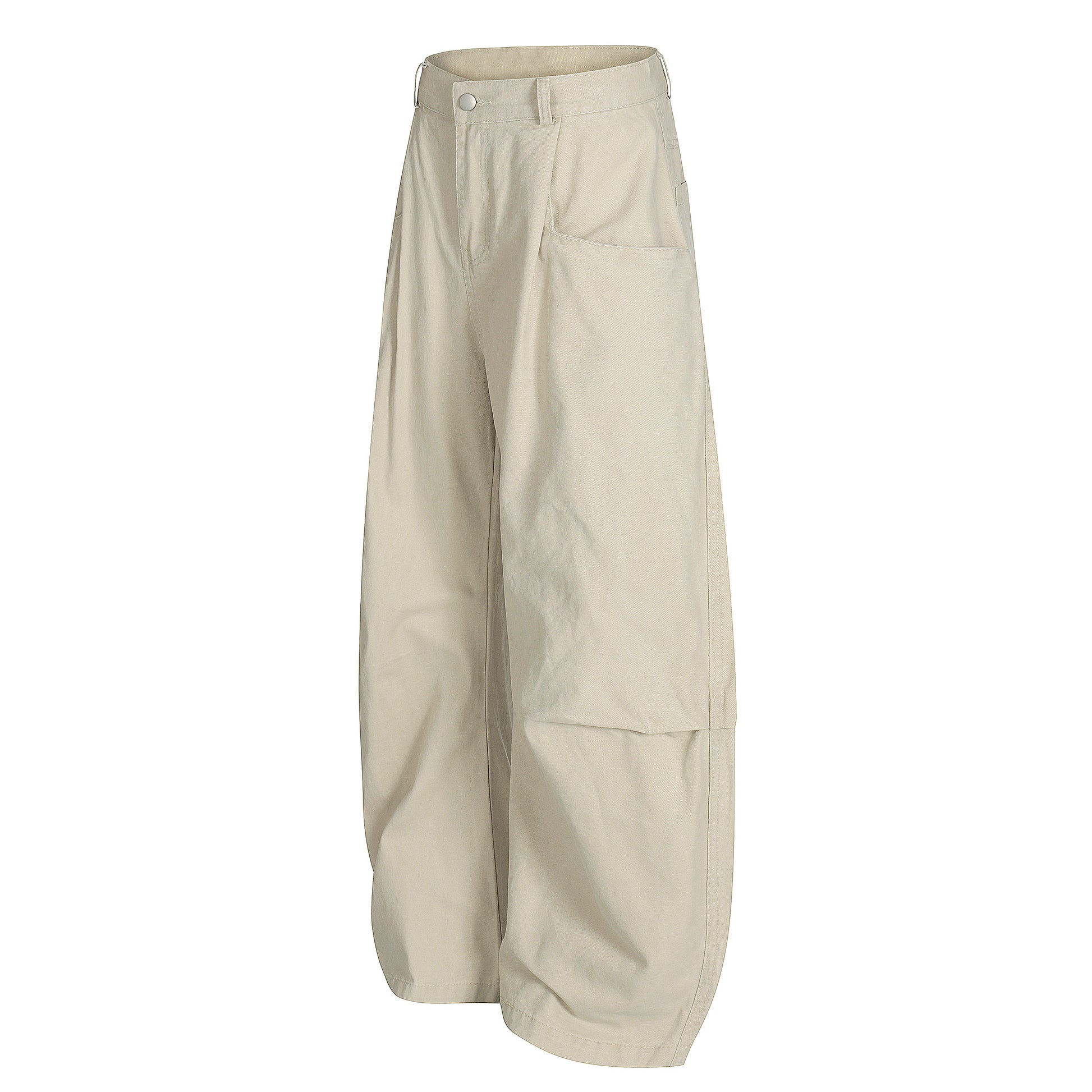 High waist barrel leg wide pants - beige front