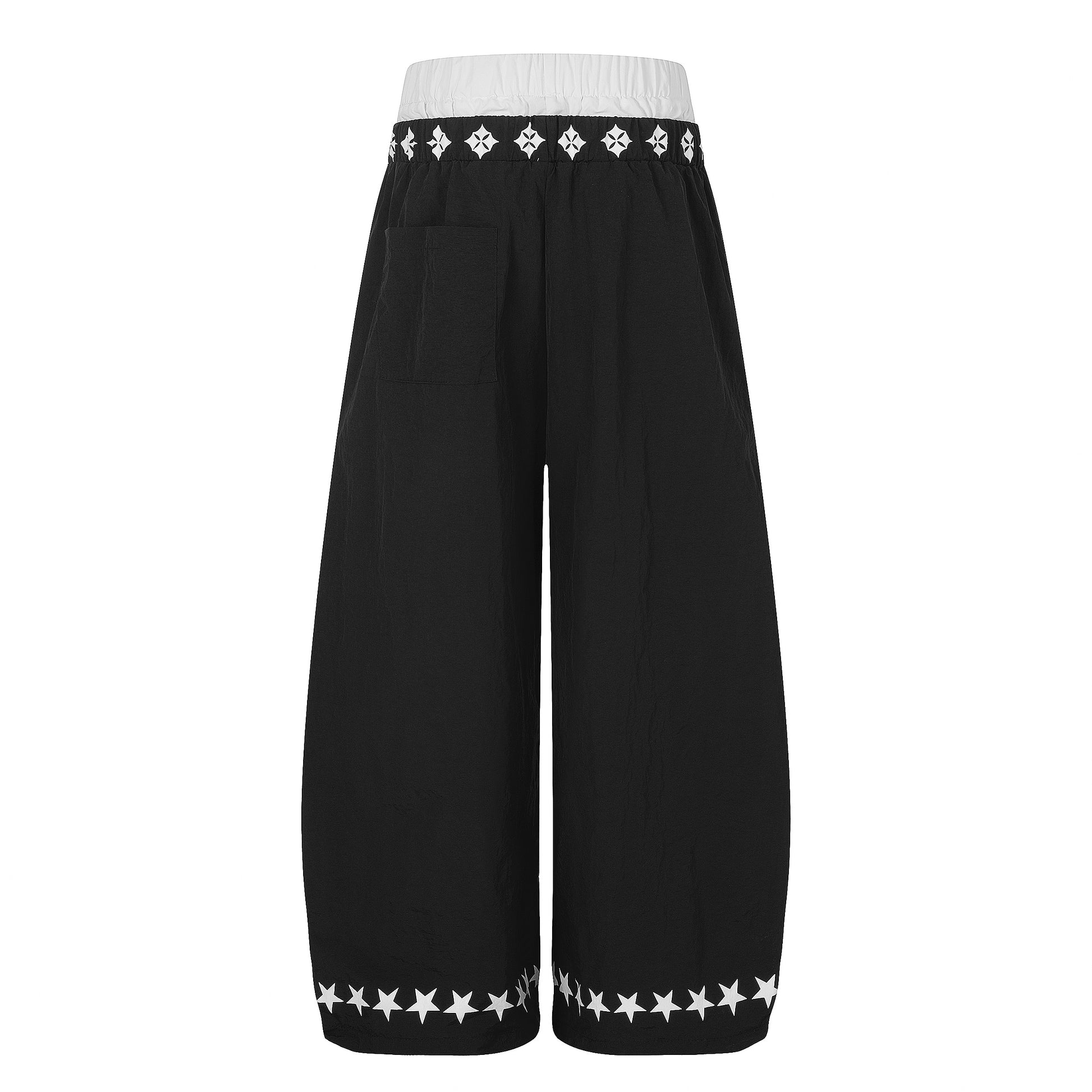 SRVE Letter Star Print Wide Leg Parachute Pants - Black Front
