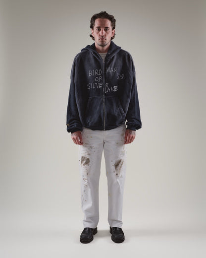 Paly Hollywood Birdman of Silver Lake Zip Hoodie Washed Distressed Heavyweight Cotton Oversized Zip-Up Streetwear Sweatshirt | Silver Lake