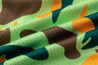 Camo Print Mesh Elastic Waist Athletic Shorts Colorblock Street Summer Beach Shorts | Lime Camo