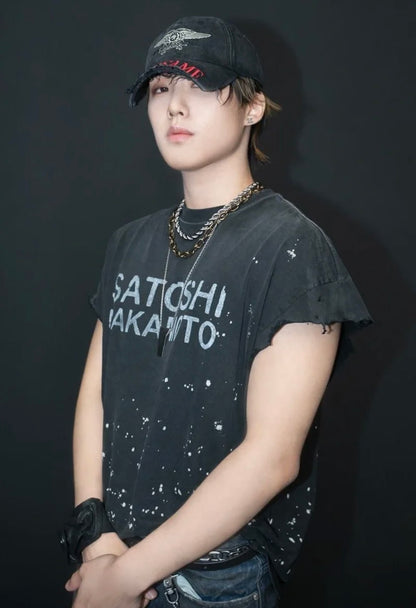 Satoshi Nakamoto Luke Destroyed Sleeveless Tee Splatter Paint Distressed Washed Heavyweight Cotton Vest Streetwear Tank Top | Ink Wreck