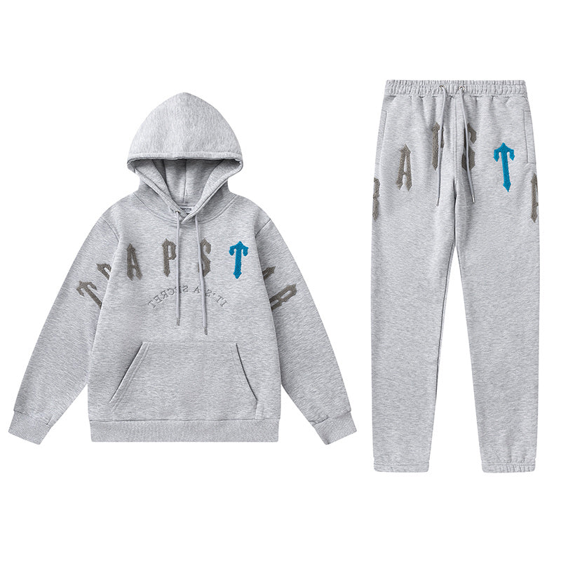Trapstar black and gray graphic hoodie and joggers tracksuit set with applique lettering - view 2