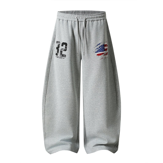 American Flag Print Wide Leg Sweatpants Number 32 Graphic Elastic Waist Baggy Fleece Pants Casual Streetwear Trousers | Flag 32
