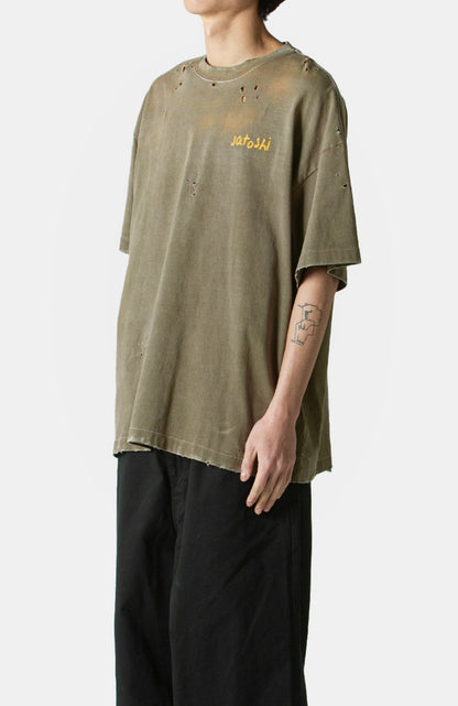 Satoshi Nakamoto Chain Stitch Tee Distressed Washed Heavyweight Cotton Embroidered Destroyed Vintage Streetwear T-Shirt | Chain Stitch
