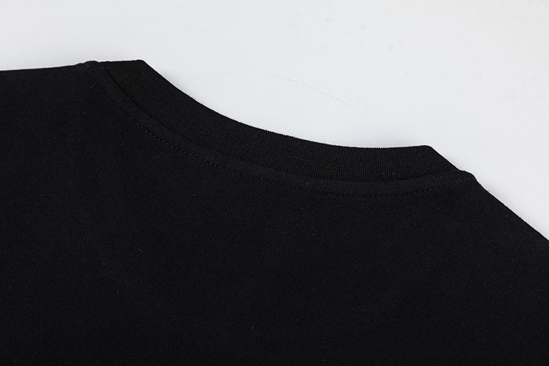 Black unisex crew neck T-shirt with outlined No Gimmicks graphic on front - view 2
