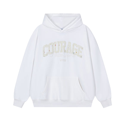 DuoMatch Courage Nice Time Arch Letter Applique Oversized Hoodie Silver Fox Fleece Streetwear Sweatshirt