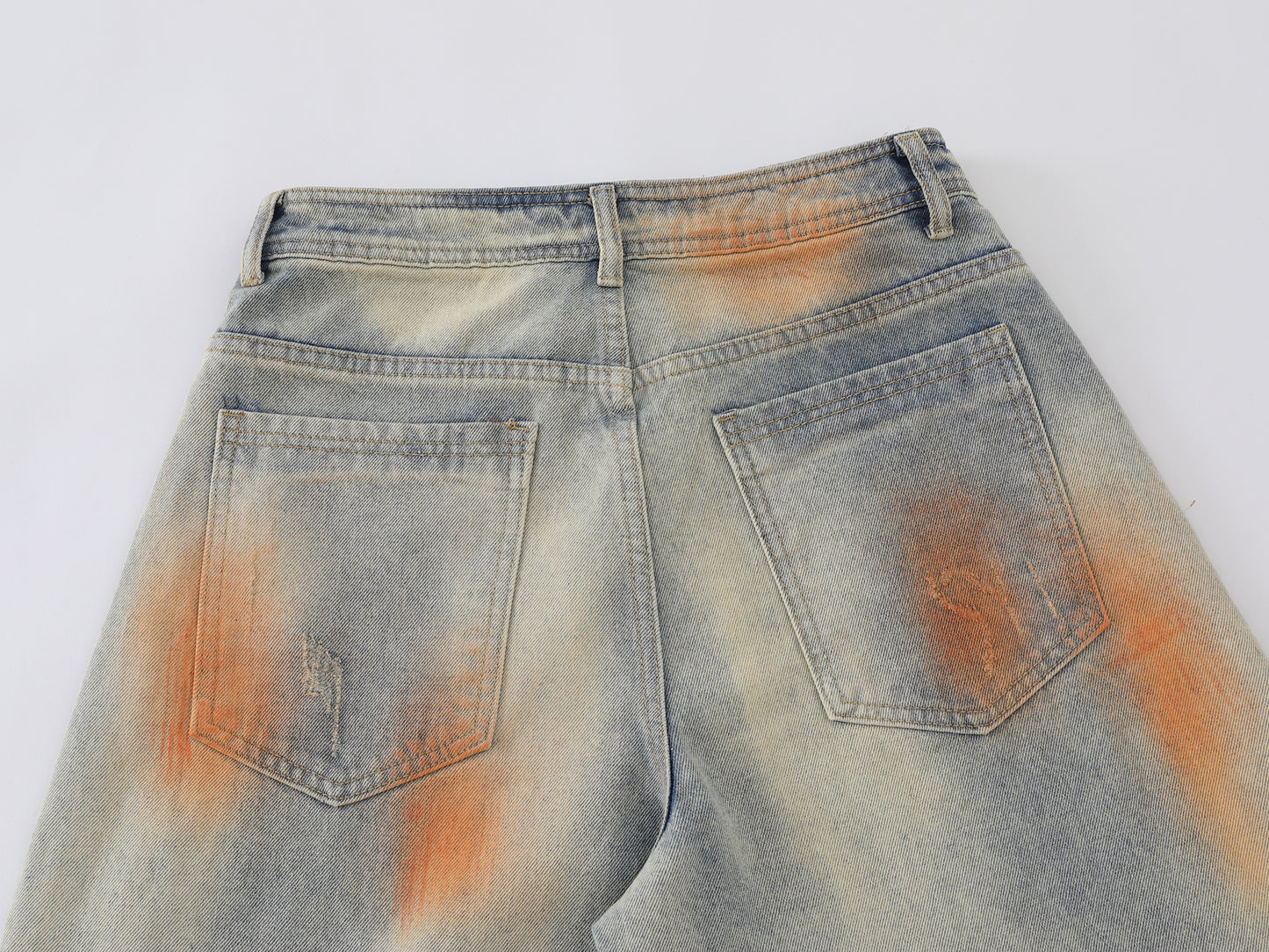 Tie Dye Orange Splash Wide Leg Baggy Jeans Washed Denim High Waist Streetwear Y2K Casual Pants