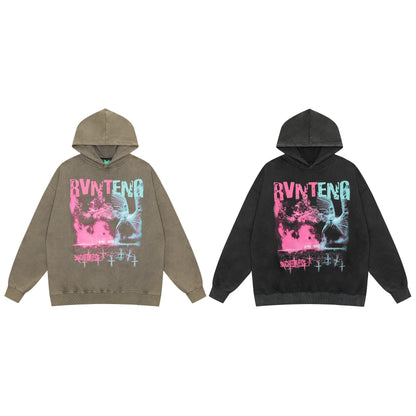 Women's Oversized Angel Graphic Print Hoodie Long Sleeve Pullover Washed Streetwear Casual Fall Winter Sweatshirt