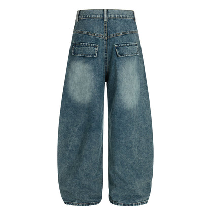 Women's RyntFeng Toysen Gold Script Floral Embroidery Balloon Wide Leg Denim Jeans High Waist Y2K Streetwear Baggy Jean Pants