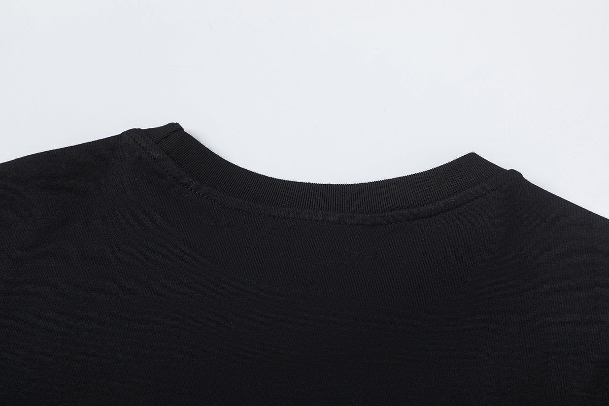 Unisex black short sleeve crew neck T-shirt with contrasting silver graffiti-style front graphic - view 2