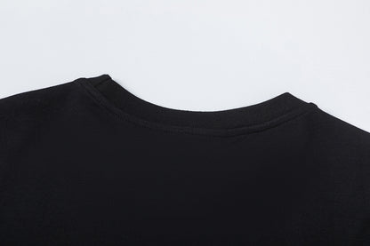 Unisex Black Graphic T-Shirt, Crew Neck Short Sleeve Streetwear Casual Top