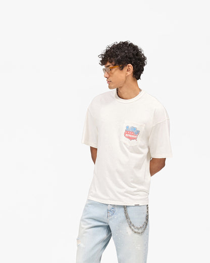 Represent Nothing Faster Boxy Graphic Tee Washed Heavyweight Pocket Surfer American Flag Print Vintage Streetwear T-Shirt | Wave Flag