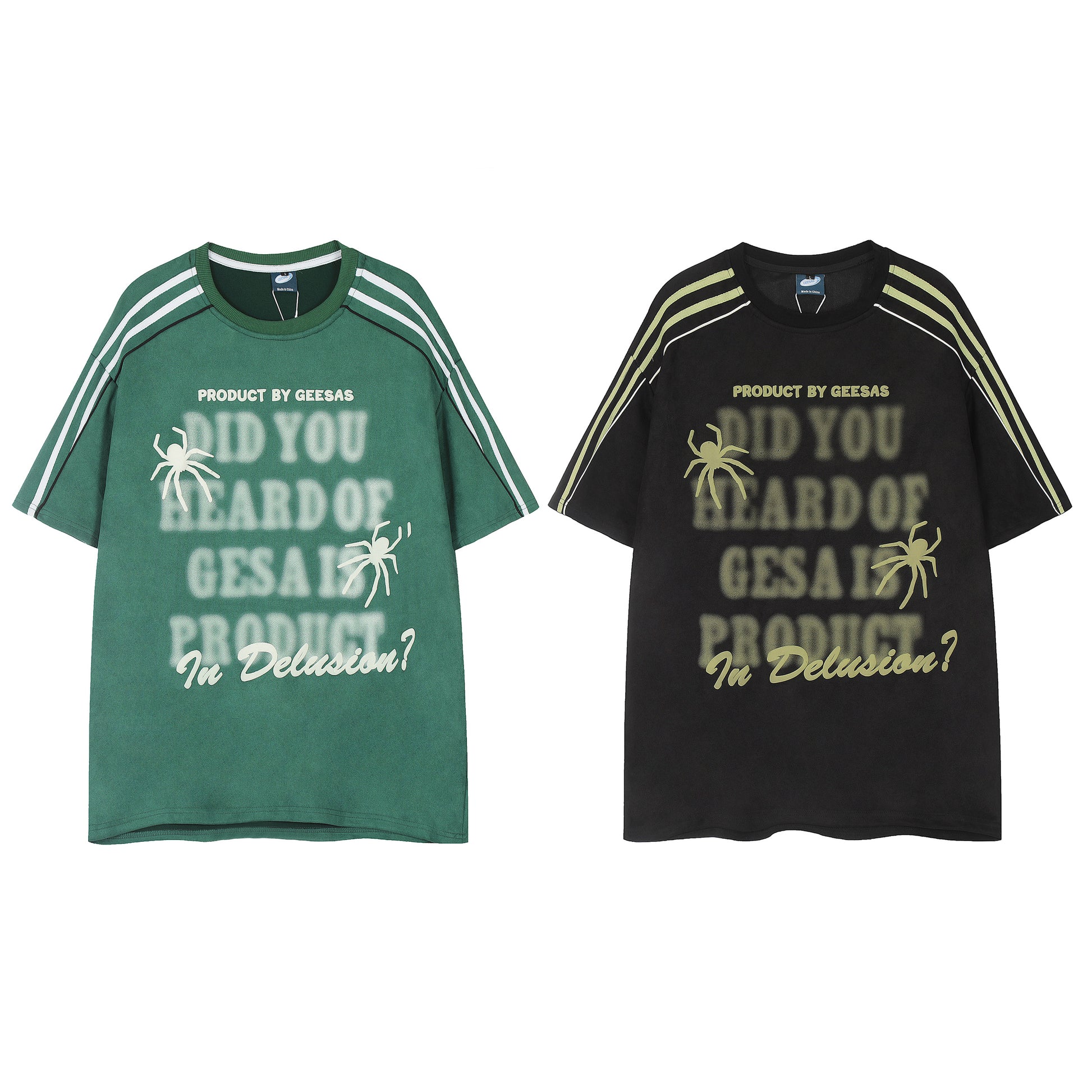 Geesas spider graphic tee green and black - comparison front