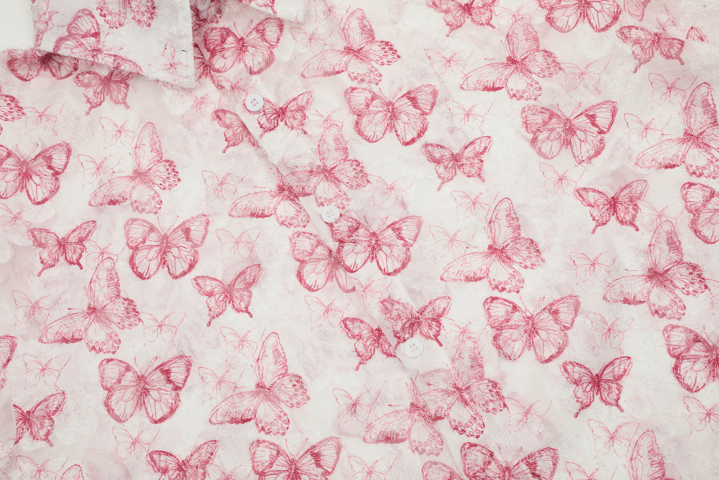 Butterfly Print Short Sleeve Shirt Oversized Button Down Sheer Floral Feminine Y2K Casual Summer Top | Flutter Bloom