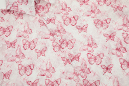 Butterfly Print Short Sleeve Shirt Oversized Button Down Sheer Floral Feminine Y2K Casual Summer Top | Flutter Bloom