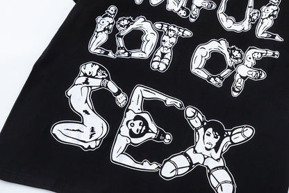 Unisex Oversized Graphic T-Shirt, Black Crewneck Streetwear Top