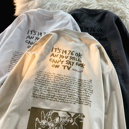 Senseless 1976 Punk Slogan Graphic Oversized Tee Grunge Rabbit Print Streetwear Short Sleeve T-Shirt