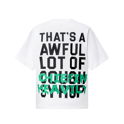 Unisex Graphic T-Shirt with Green Lettering, Cartoon Artwork and Crew Neck