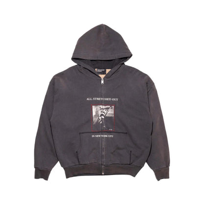 Stretched Out Thermal Lined Zip Up Hoodie - Washed Black