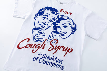 Unisex Graphic T-Shirt, White Crew Neck Short Sleeve Cough Syrup Novelty Tee