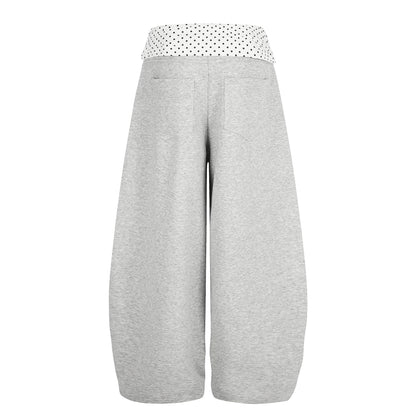 Women's Girls Club Conteng Embroidery Polka Dot Fold-Over Waistband Balloon Wide Leg Sweatpants Casual Sweet Jogger Pants