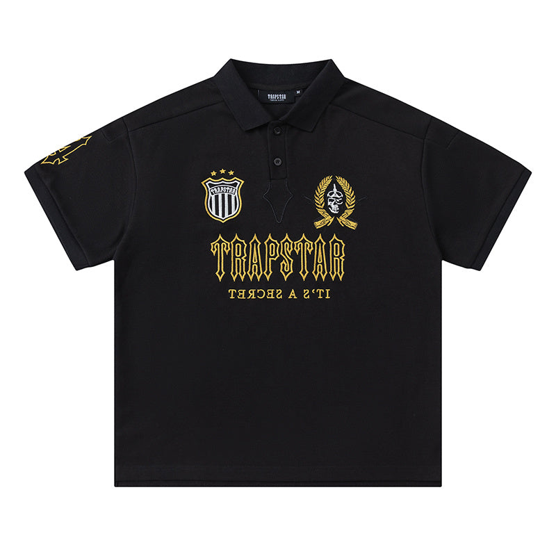 Trapstar men's white graphic polo shirt with black contrast collar and short sleeves - view 2