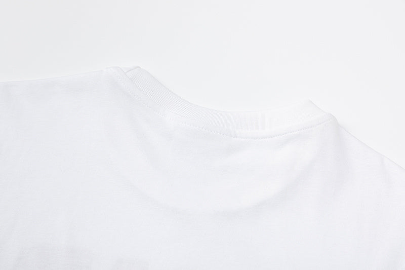White crew neck short sleeve T-shirt with red and black brick-style Trap Still Runnin graphic - view 2