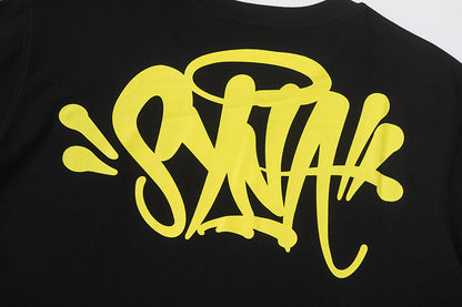 Men's Black Graphic T-Shirt, Crew Neck Short Sleeve Streetwear Tee
