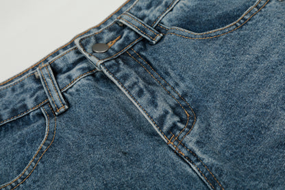 Severs Graffiti Letter Print Rivet Side Seam Wide Leg Barrel Jeans High Waist Washed Y2K Streetwear