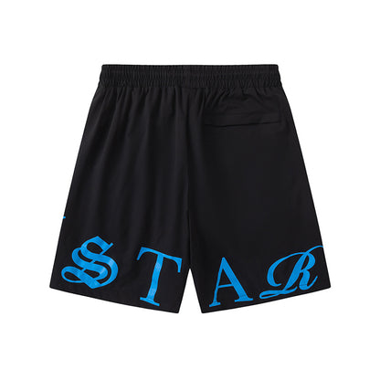 Unisex Graphic Drawstring Shorts, Elastic Waist Pockets, Casual Streetwear