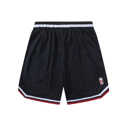 Unisex Basketball Shorts, Graphic Mesh Athletic Shorts with Stripe Trim