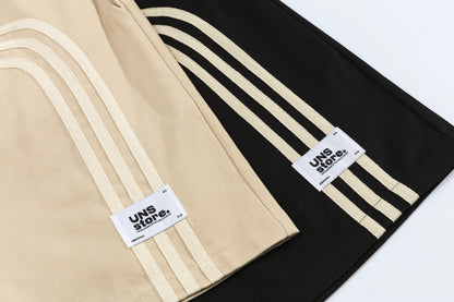 UNS Store Rainbow Arch Triple Stripe Drawstring Shorts Twill Wide Leg Streetwear Casual Shorts