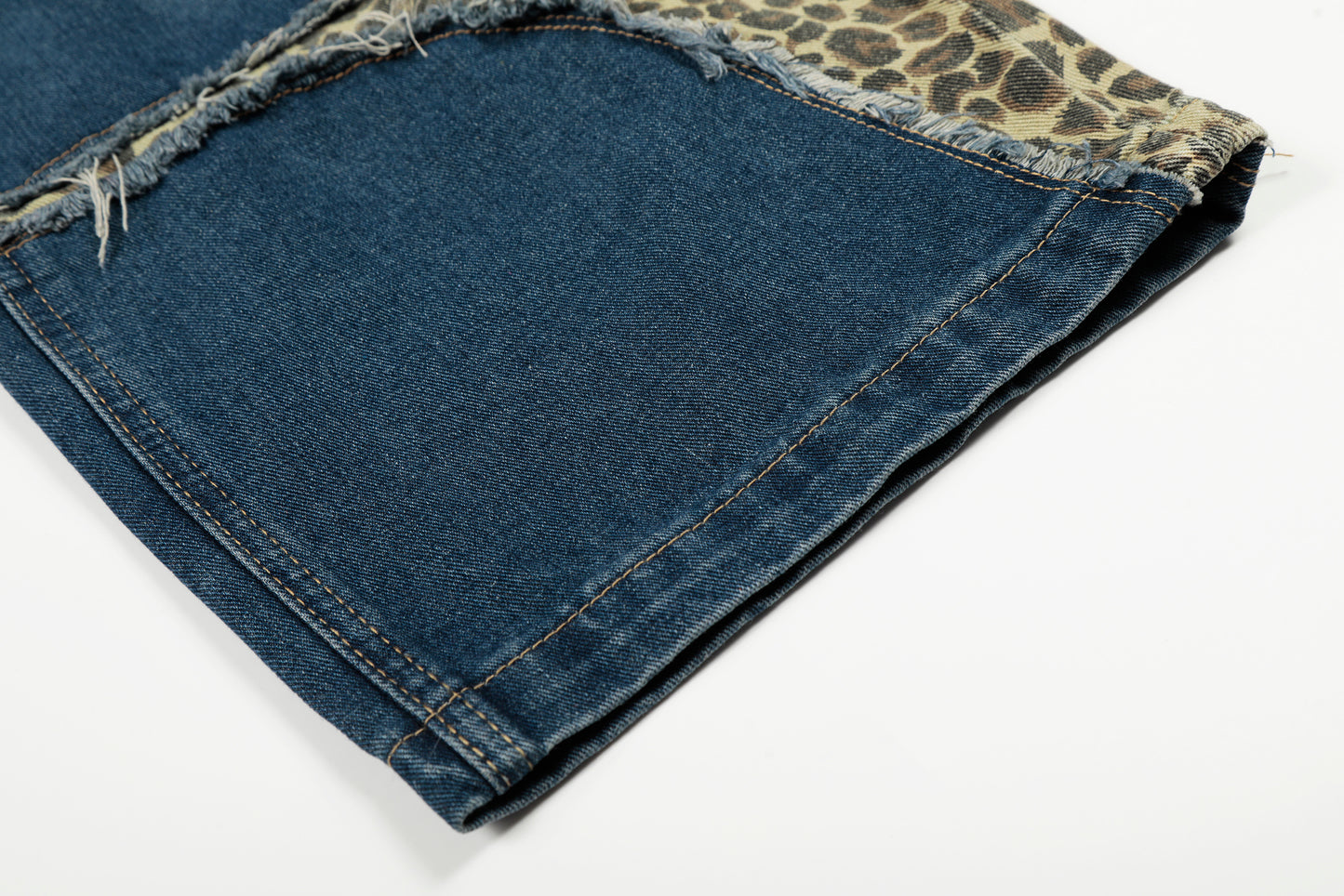 Leopard Patchwork Raw Edge Wide Leg Barrel Jeans Charm Pendant High Waist Washed Y2K Streetwear
