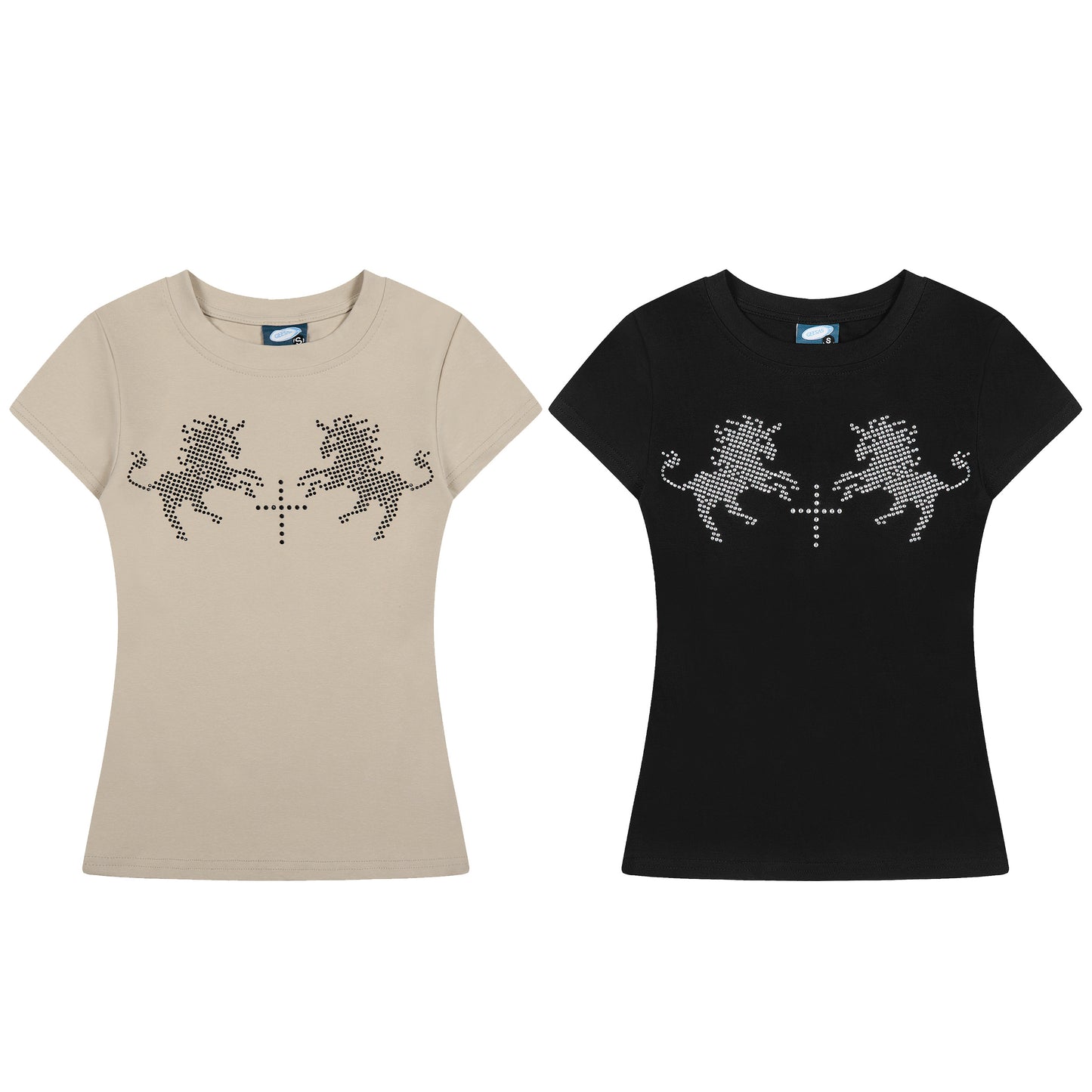 Lion Cross Rhinestone Fitted Tee Black Front