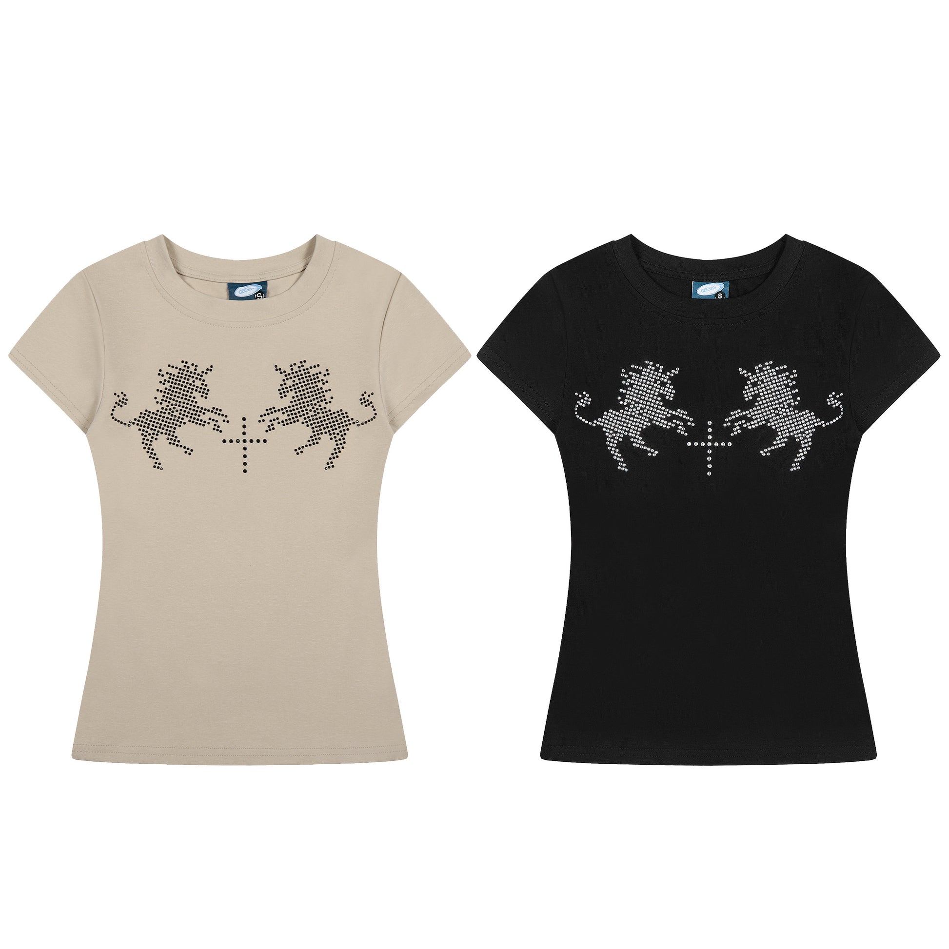 Lion Cross Rhinestone Fitted Tee Black Front