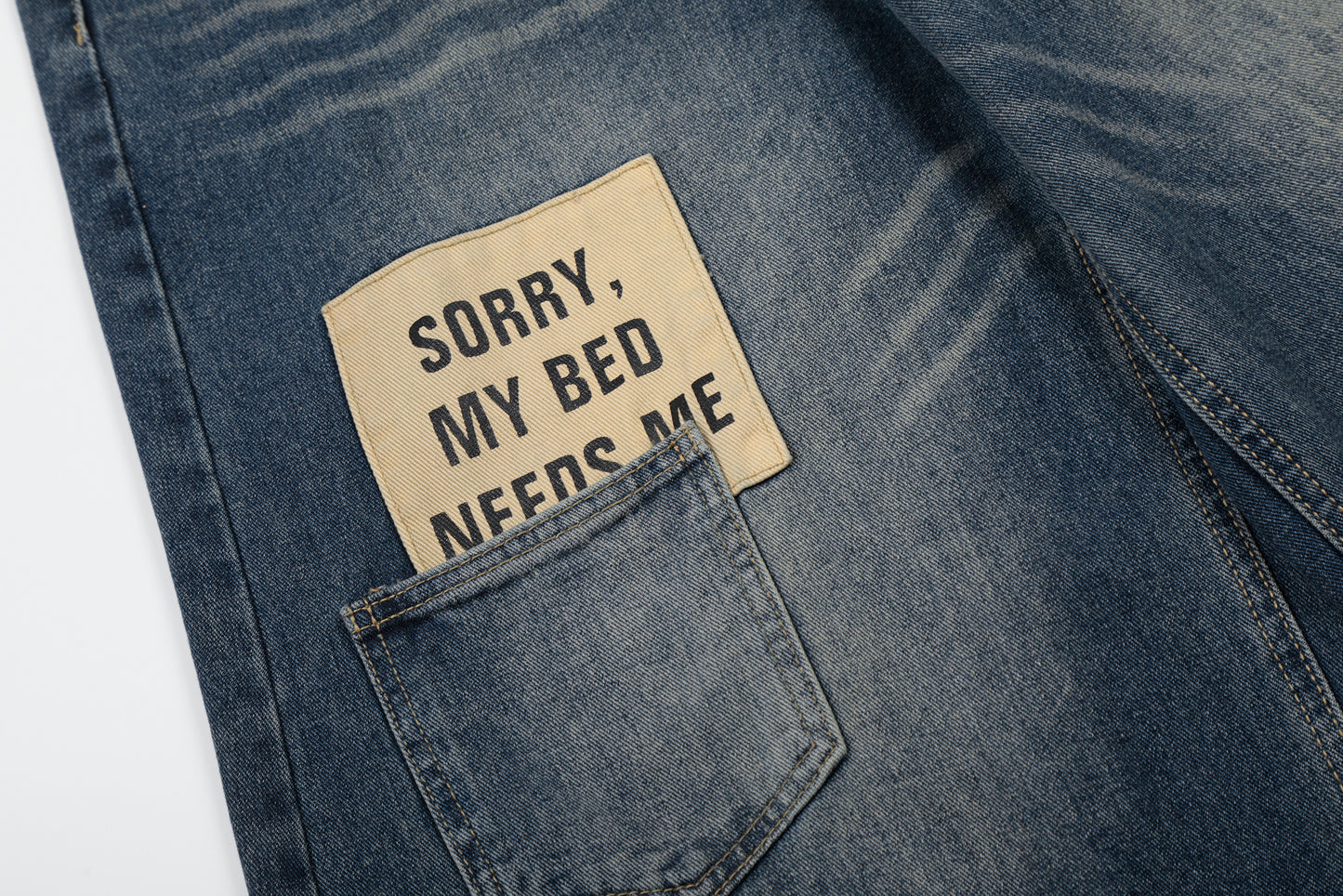 Sorry My Bed Needs Me Patch Wide Leg Barrel Jeans High Waist Washed Vintage Streetwear Denim Pants