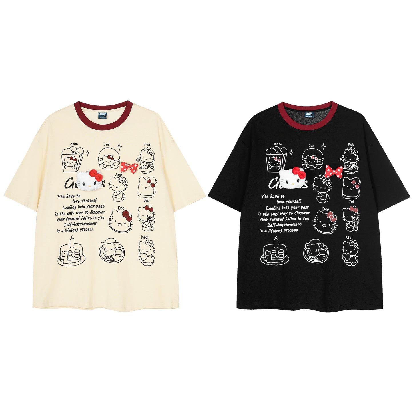 Hello Kitty 3D bow graphic tee cream and black - comparison front