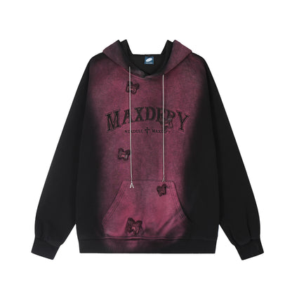 Butterfly Patch Embroidery Chain Drawstring Washed Hoodie Oversized Streetwear Y2K Grunge Casual Fall Winter Pullover Sweatshirt | Dusk Drift