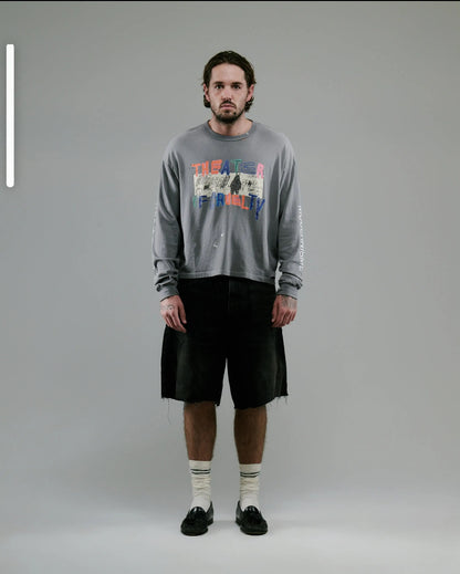 Paly Hollywood Theater of Cruelty Boxy Long Sleeve Tee Washed Distressed Linen Cotton Colorful Graffiti Print Vintage Streetwear Top | Theater Cruelty