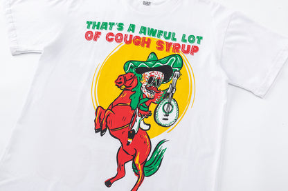 Graphic T-Shirt, Cough Syrup Skeleton Cowboy Print, Crew Neck Streetwear