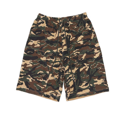 Tribal camo-printed denim shorts