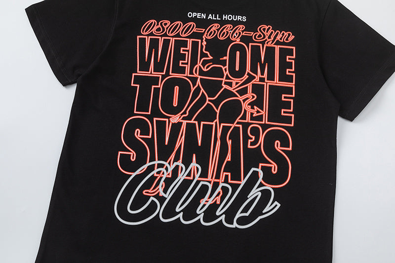 Black graphic crew neck short sleeve T-shirt with small front Synas Club print - view 3