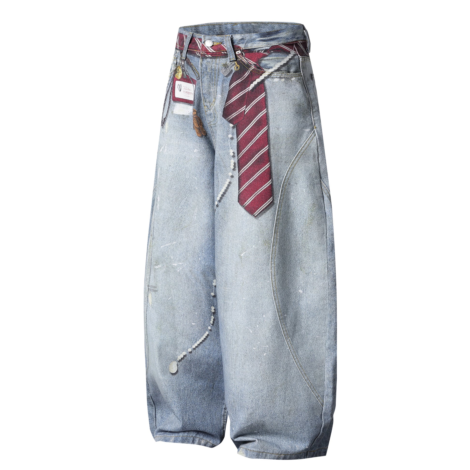 Tie Pearl Wide Leg Jeans - Side Angle