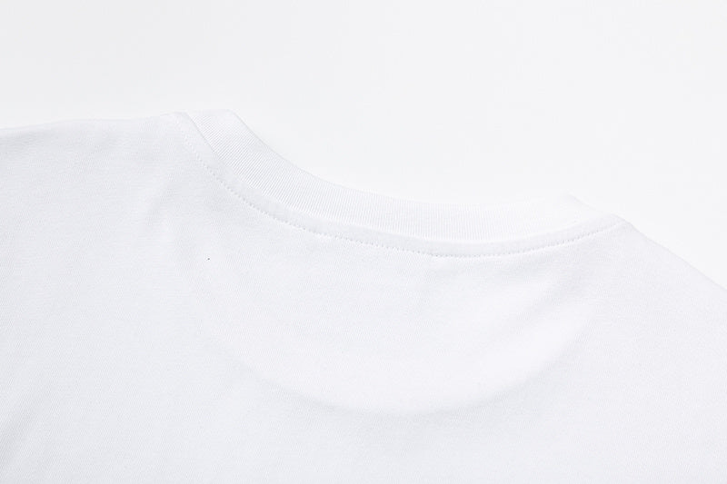 White crewneck short sleeve T-shirt with blue-gray graffiti-style chest graphic - view 3