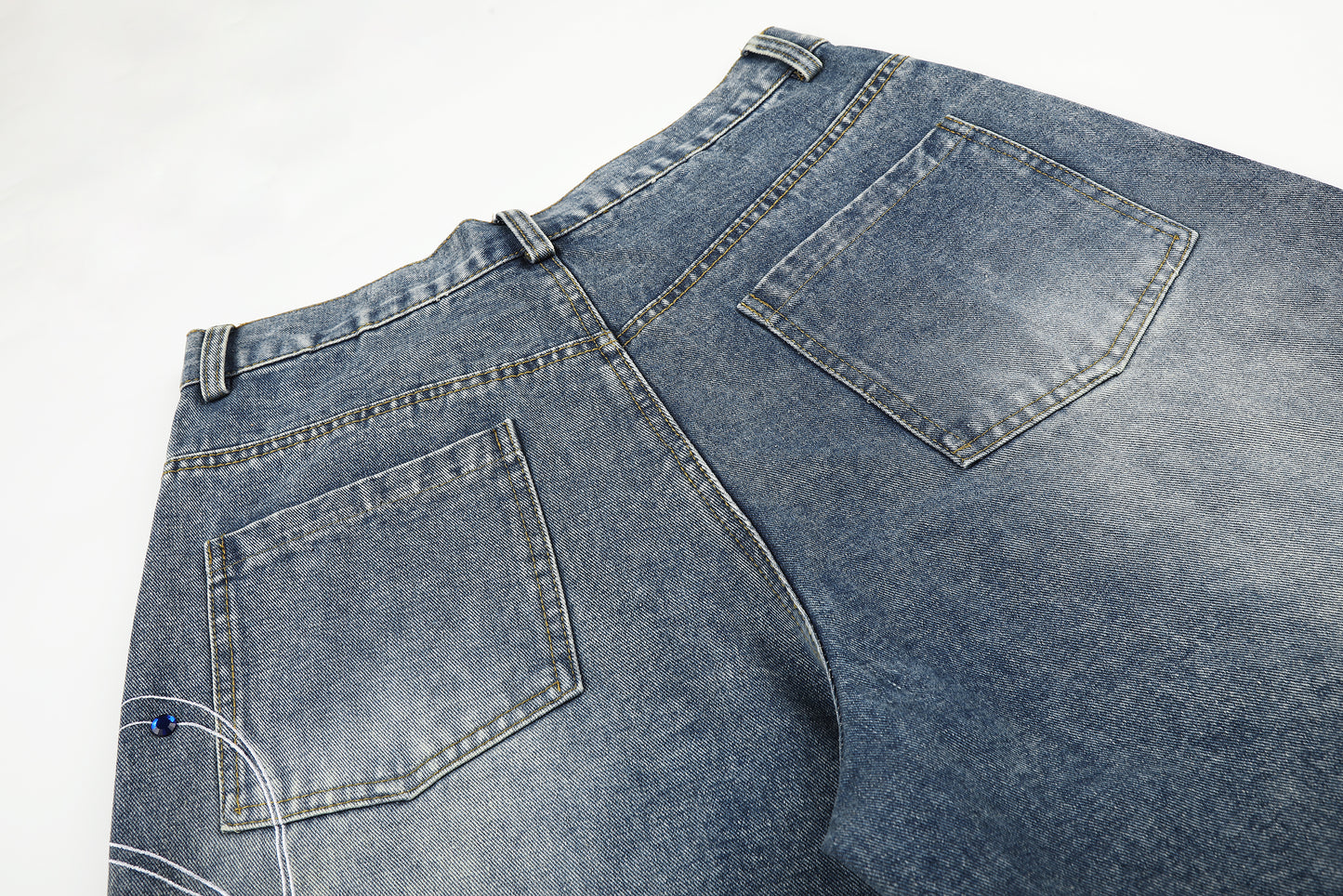 Women's Script Embroidery Rhinestone Wide Leg Denim Shorts High Waist Washed Casual Streetwear Jean Shorts
