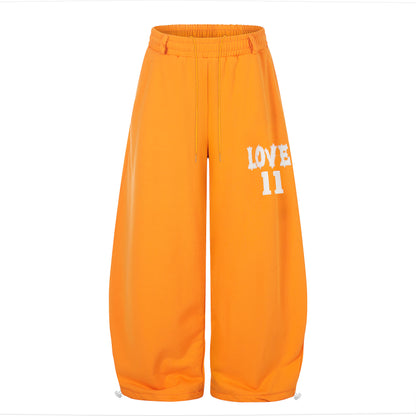 LOVE 11 Print Balloon Wide Leg Sweatpants High Waist Drawstring Streetwear Casual Pants