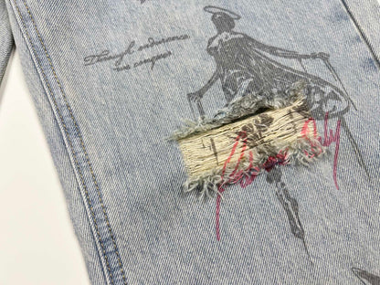 Represent Sketch Allover Print Wide Leg Jeans Heavy Washed Distressed Ripped Raw Hem Straight Denim | Rept Wide